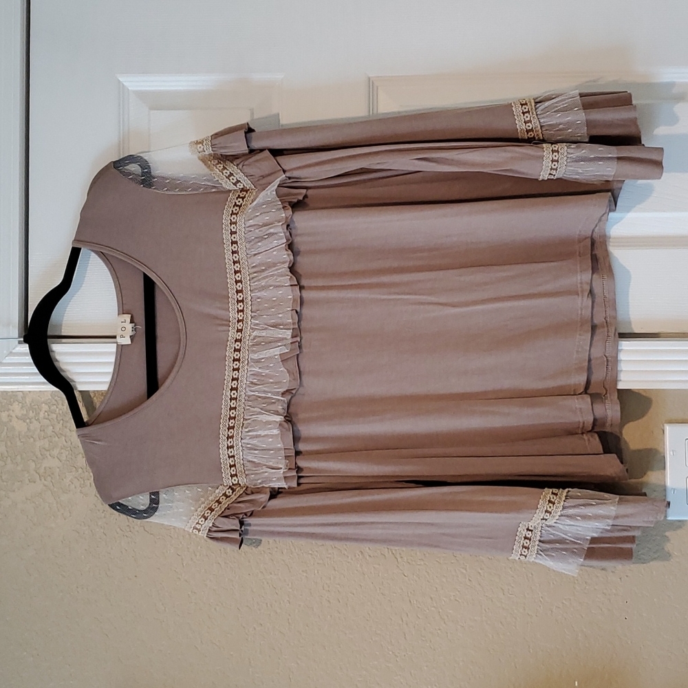 POL Lace Bell Sleeve, Peek-a-boo Shoulder Women's Top